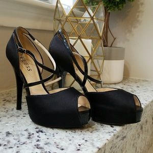 Guess Black High Heels Satin